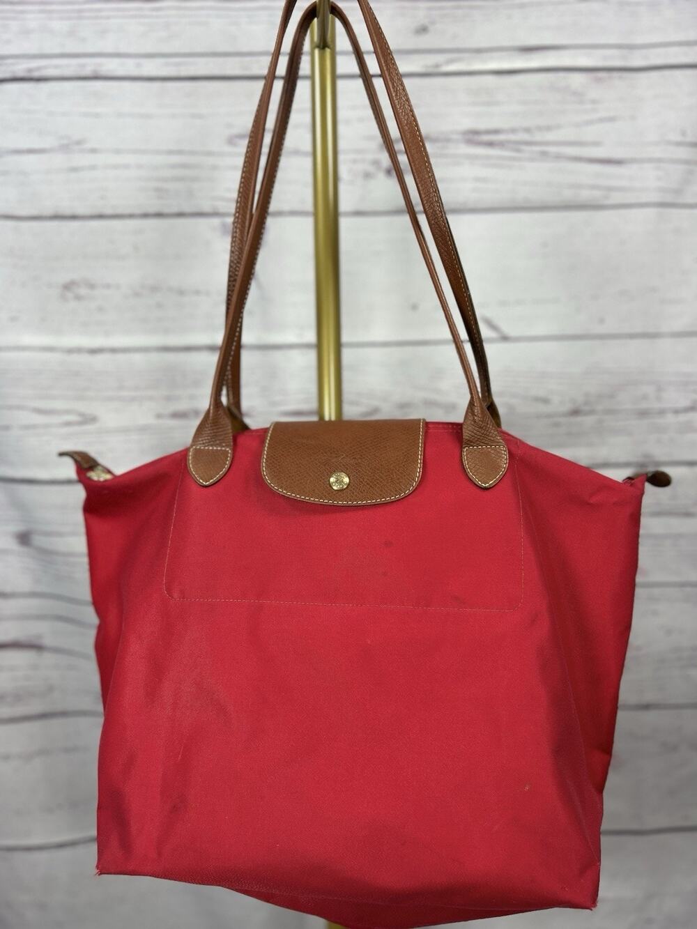Longchamp Le Pliage Tote Bag Lot of 2 Red Gray Nylon Leather AS IS